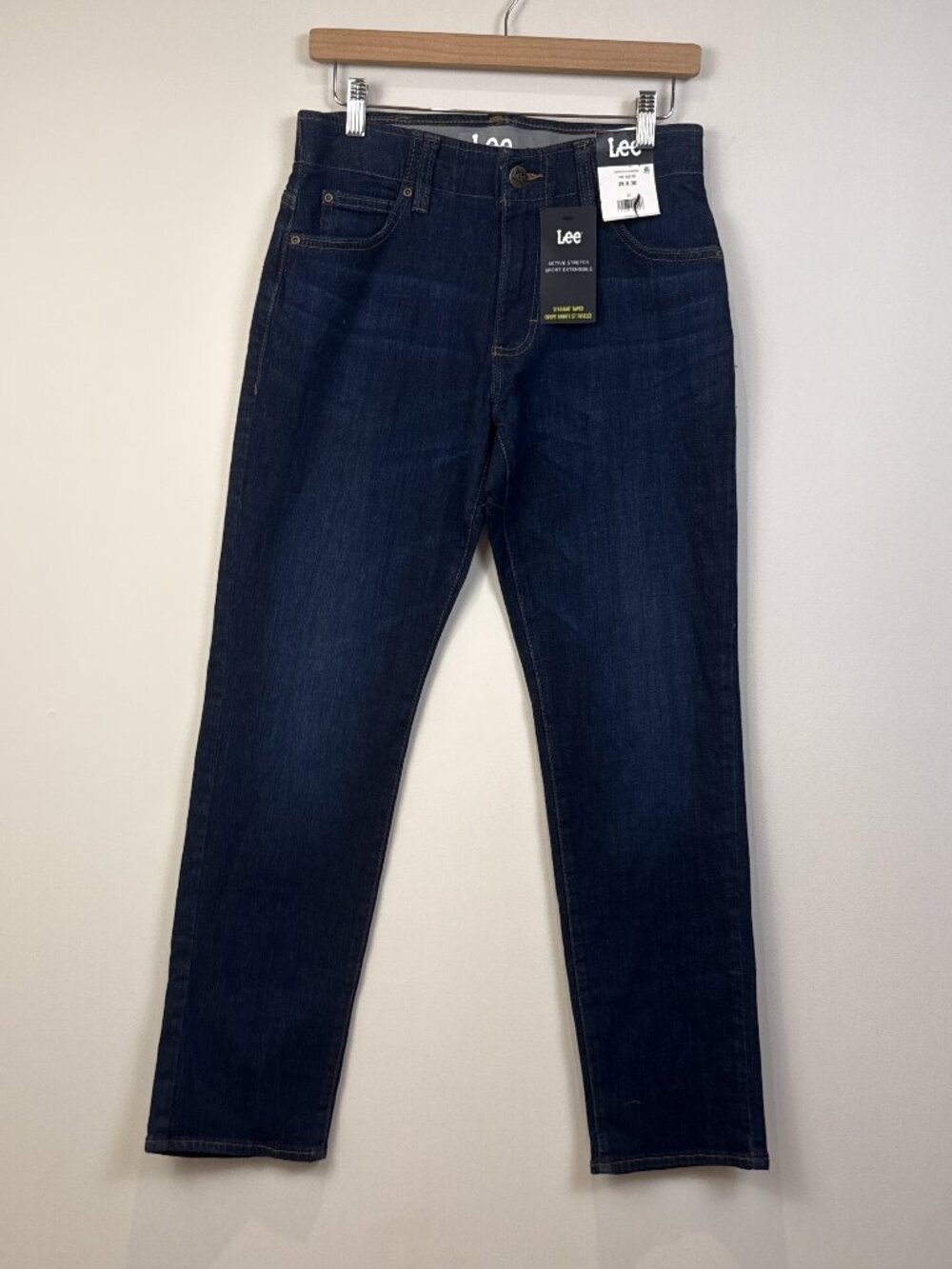 Lee Mens Active Stretch Straight Taper Jeans 29x30 Dark Wash Denim